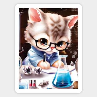 cute cat in a chemistry lab Sticker
